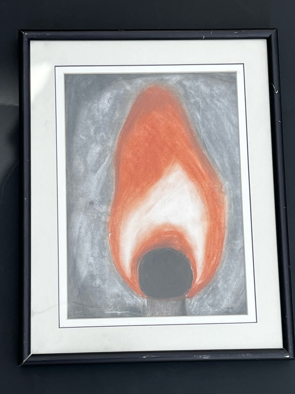 Hand Crafted Orange Flame Abstract Charcoal and Chalk